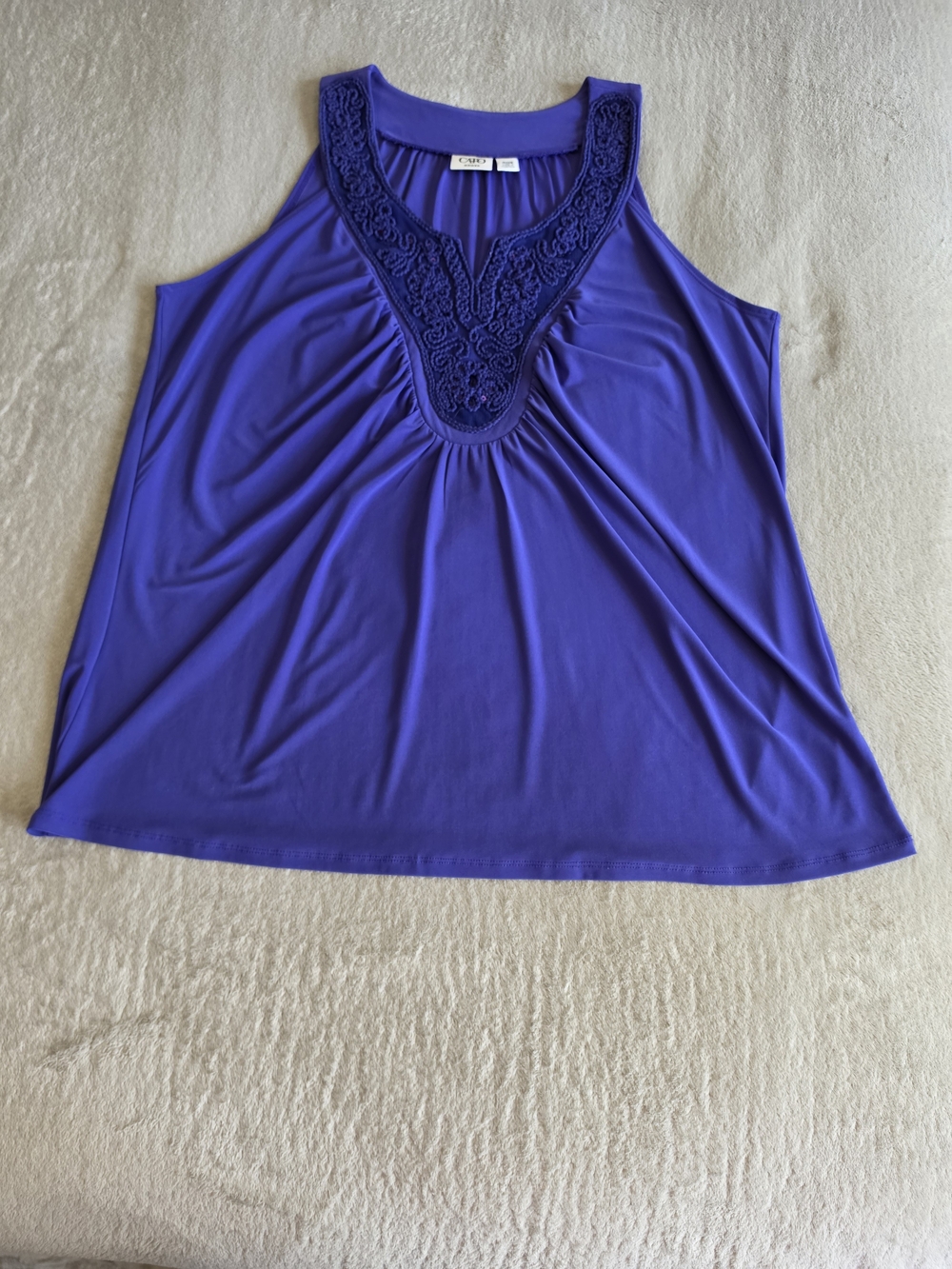 CATO Royal Blue Embroidered V-Neck Sleeveless Top